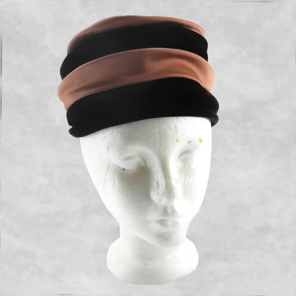 Vintage Screen Vogue Original Burgundy Velvet Pink Satin Pillbox Cocktail Hat